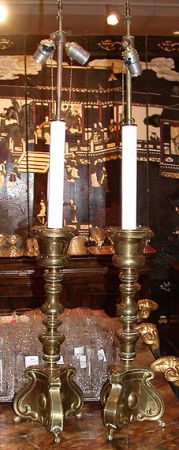 Lot image - Pair of Baroque Style Brass Lamps