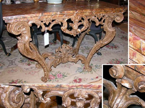 Lot image - Continental Rococo Style Gilt-Wood and Faux Marble Top Console