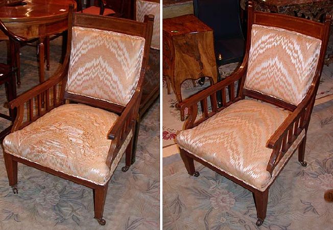 Lot image - Pair of Edwardian Inlaid Mahogany Upholstered Armchairs