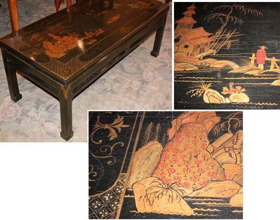 Lot image - Chinese Export Style Gilt Decorated Black Lacquered Rectangular Coffee Table