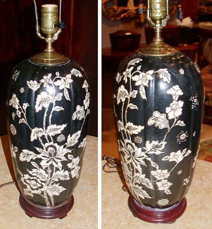 Lot image - Pair of Chinese White and Black Enameled Porcelain Lamps