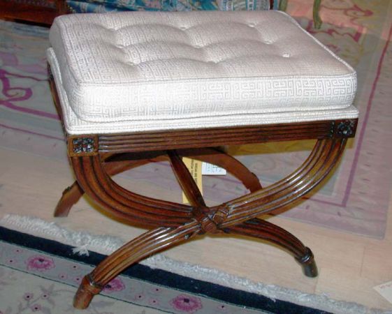 Lot image - Continental Neoclassical Style Mahogany Upholstered Rectangular Stool