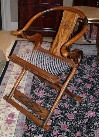 Lot image - Pair of Chinese Hardwood Yoke Back Folding Armchairs