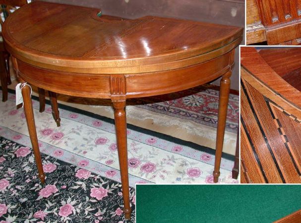 Lot image - Louis XVI Style Inlaid Fruitwood and Walnut Demilune Games Table