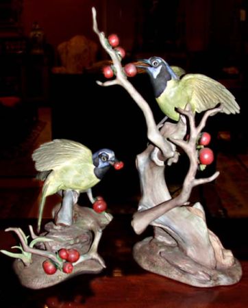 Lot image - Two Boehm Porcelain Birds of Green Jayes