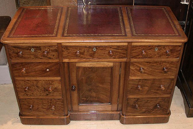 Lot image - Victorian Mahogany Red Leather Inset Pedestal Desk