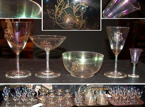 Lot image - Gold Monogrammed Glass Stemware and Dessert Service
