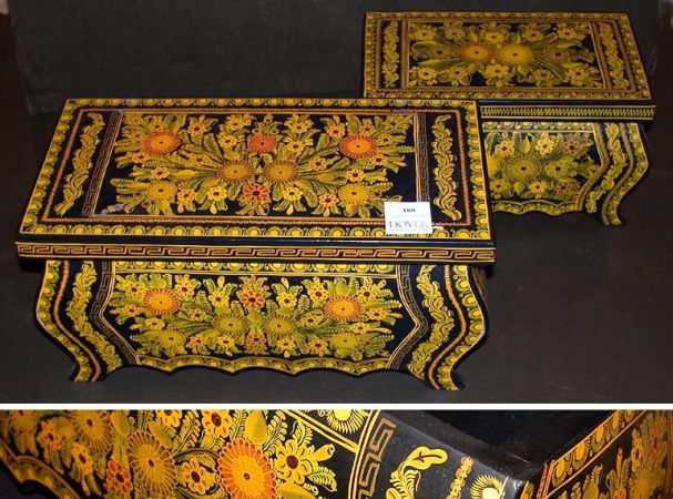 Lot image - Two Continental Floral Decorated Black Painted Boxes