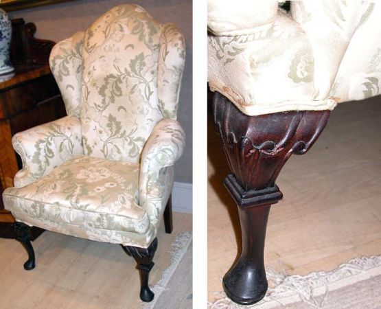Lot image - Georgian Style Mahogany Upholstered Wing Chair