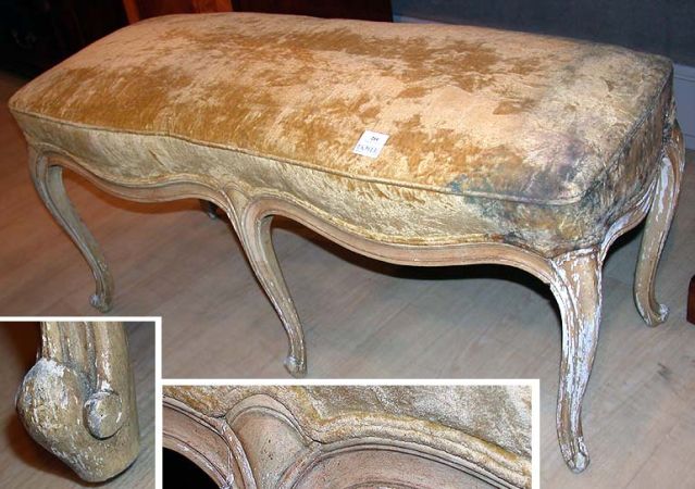 Lot image - Louis XV Style Cream Painted and Upholstered Bench