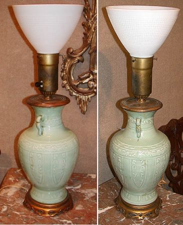 Lot image - Pair of Chinese Celadon Glazed Porcelain Lamps