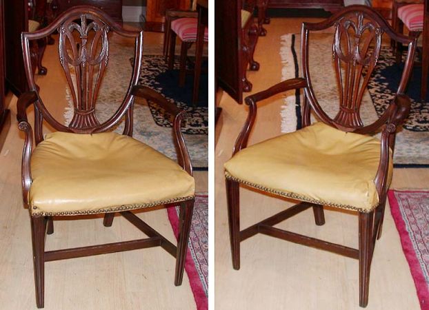Lot image - Pair of George III Style Mahogany Shield Back Armchairs