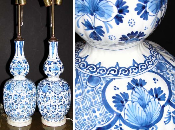 Lot image - Pair of Dutch Delft Lamps