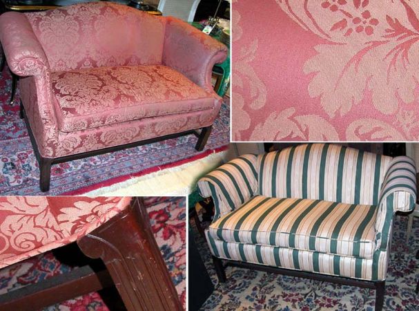 Lot image - Pair of Georgian Style Mahogany Upholstered Settees