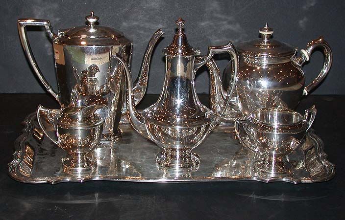 Lot image - Assembled Silver Plated Five-Piece Coffee and Tea Service with Tray