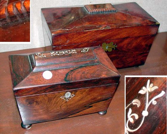 Lot image - Two Regency Mahogany and Rosewood Tea Caddies