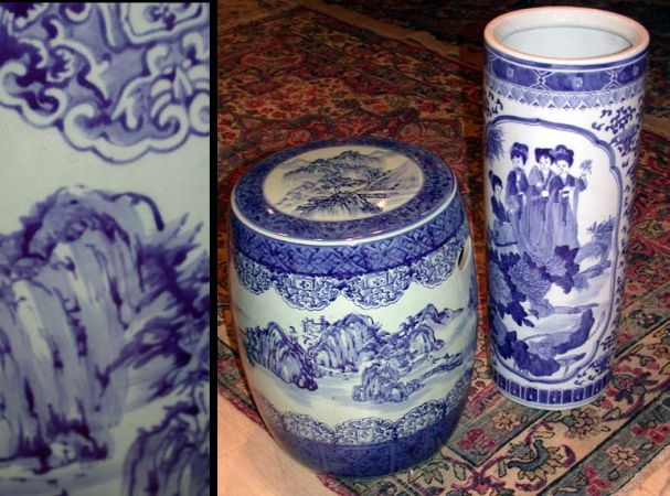 Lot image - Chinese Blue and White Porcelain Garden Seat and Umbrella Stand