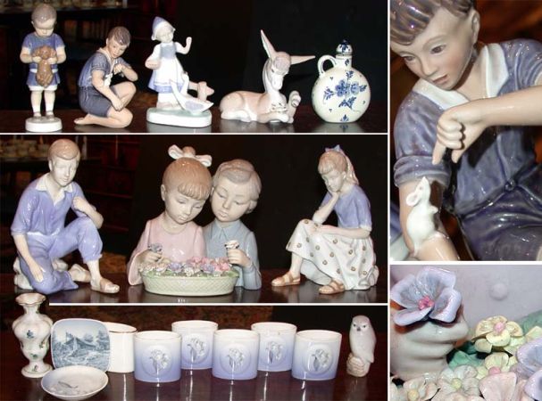 Lot image - Miscellaneous Group of Royal Copenhagen, Bing & Grondahl and Lladro Porcelain Figures and Decorative Articles