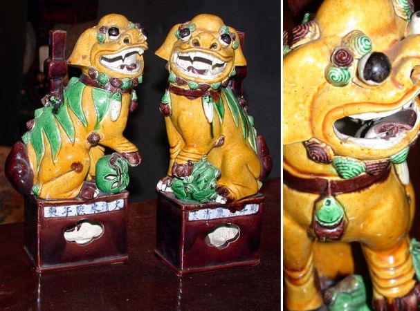 Lot image - Pair of Chinese Glazed Porcelain Figures of Fu Dogs