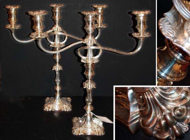 Lot image - Pair of American Silver Plated Three-Light Candelabra