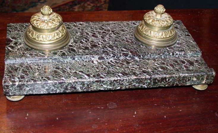Lot image - Louis XVI Style Gilt-Metal and Marble Standish