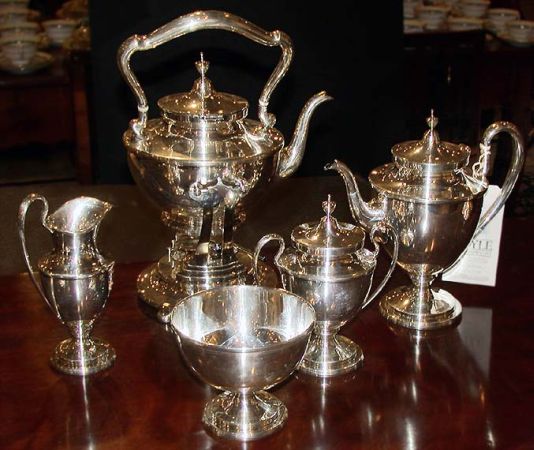 Lot image - S. Kirk & Sons Sterling Silver Five-Piece Tea Service