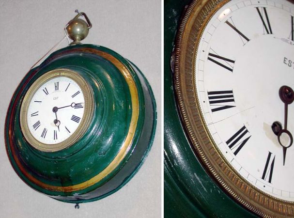 Lot image - Victorian Gilt and Green Painted Tole Wall Clock