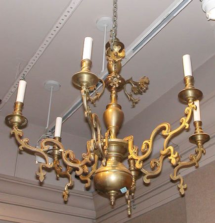 Lot image - Dutch Baroque Style Brass Six-Light Chandelier