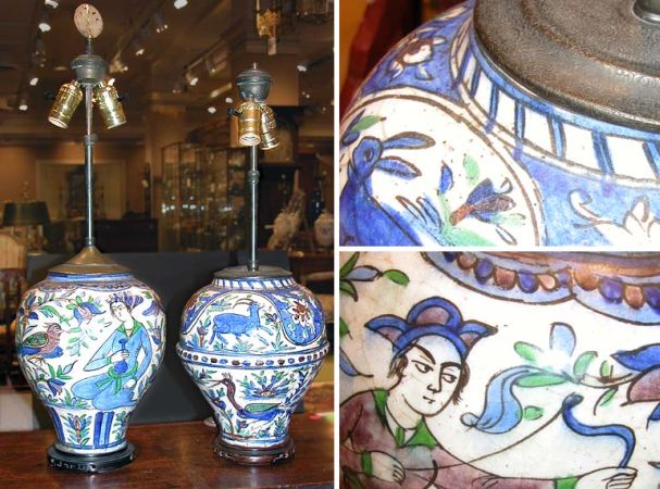 Lot image - Pair of Isnik Glazed Earthenware Lamps