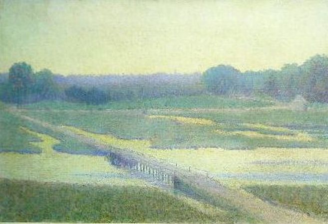 Lot image - Manner of John Leslie Breck BRIDGE THROUGH THE SALT MARSH