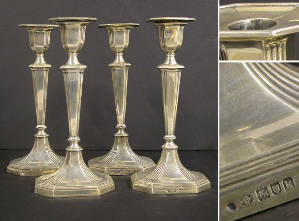 Lot image - Set of Four Modern English Silver Candlesticks