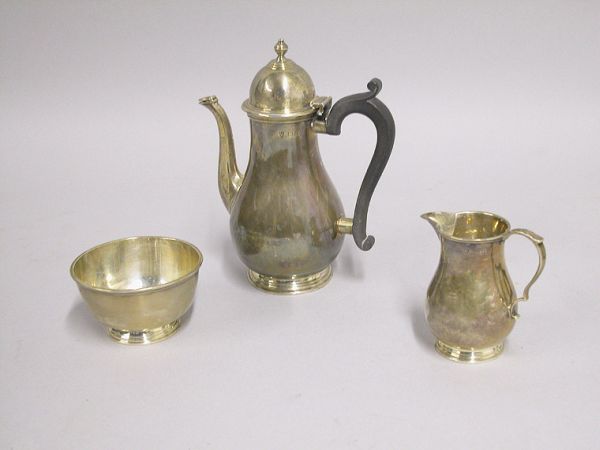Lot image - Modern English Silver Three-Piece Coffee Service