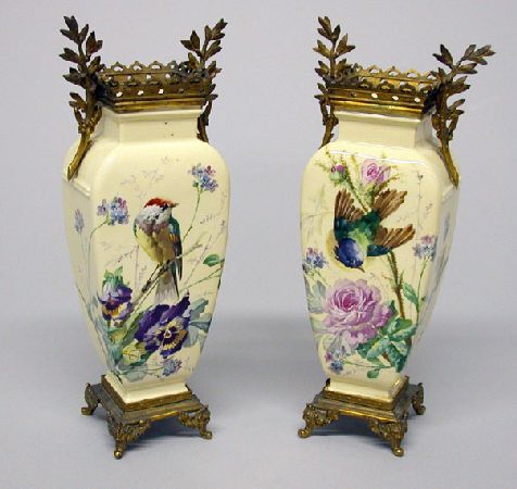 Lot image - Pair of French Gilt-Metal Mounted Earthenware Vases