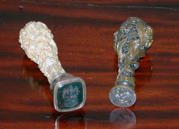 Lot image - A Mixed Metal Seal and a Carved Ivory and Bloodstone Seal