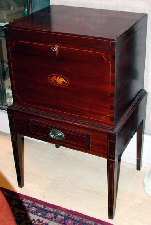 Lot image - Georgian Style Inlaid Mahogany Cellarette on Stand