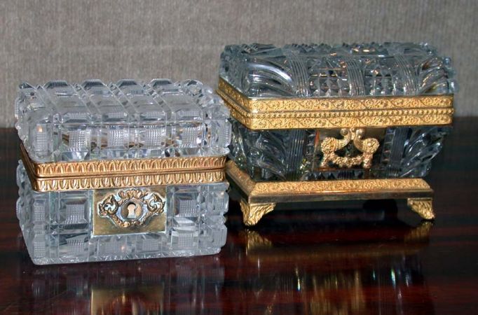 Lot image - Two Charles X Gilt-Metal Mounted Cut Crystal Table Boxes