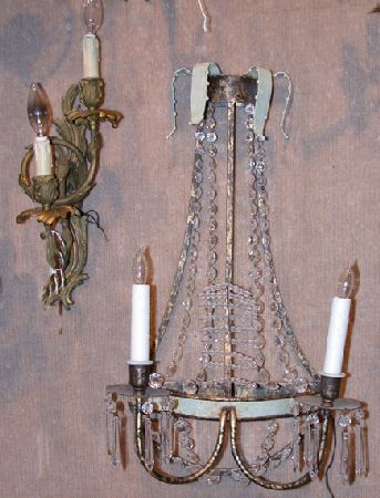 Lot image - Pair of Neoclassical Style Gilt and Painted Metal Two-Light Sconces