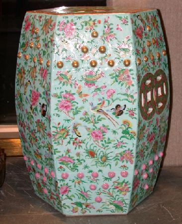 Lot image - Pair of Chinese Export Turquoise Ground Enameled Garden Seats