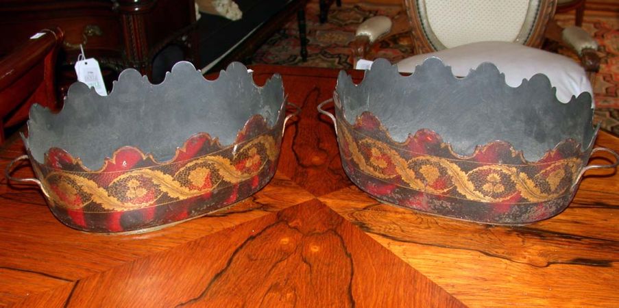 Lot image - Pair of Tole Jardinieres
