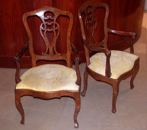 Lot image - Pair of Continental Walnut Armchairs