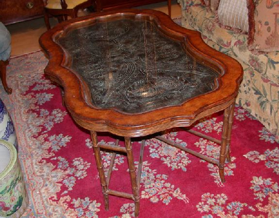 Lot image - Pressed Metal Inset Glass Top Low Table