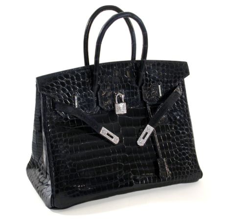 Lot image - Hermes Black Crocodile Birkin with Pave Diamonds