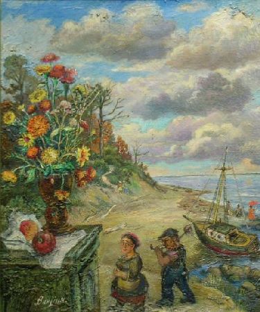 Lot image - David Burliuk Russian/American, 1882-1967 FISHERFOLK - PECONIC BAY