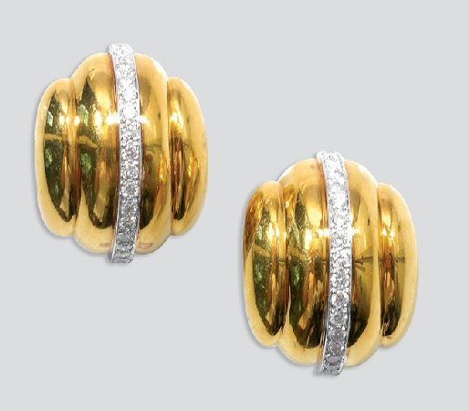 Lot image - Pair of Gold and Diamond Earrings