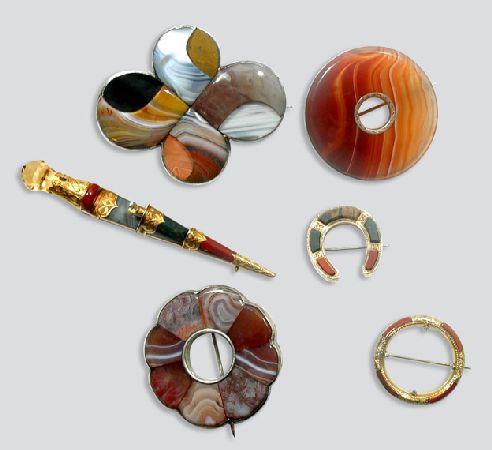 Lot image - Six Antique Agate Brooches