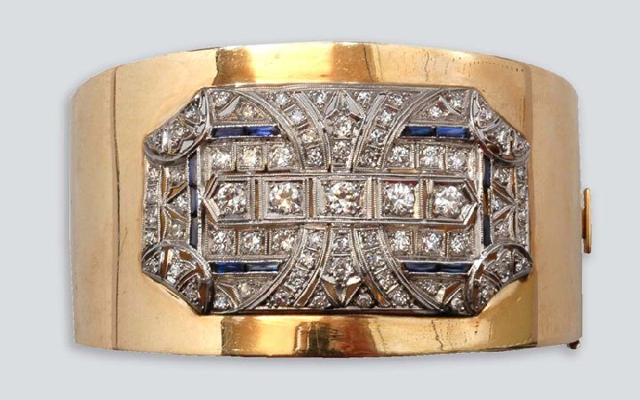Lot image - Diamond and Synthetic Sapphire Cuff Bangle