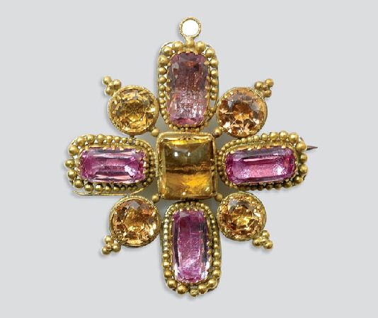 Lot image - Antique Gold, Pink Topaz, Topaz and Citrine Pendant Brooch