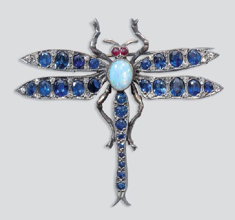 Lot image - Antique Sapphire, Opal and Diamond Butterfly Pin