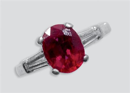 Lot image - Platinum, Ruby Doublet and Diamond Ring