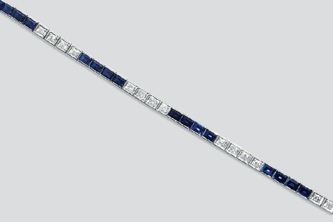 Lot image - Diamond and Synthetic Sapphire Straightline Bracelet